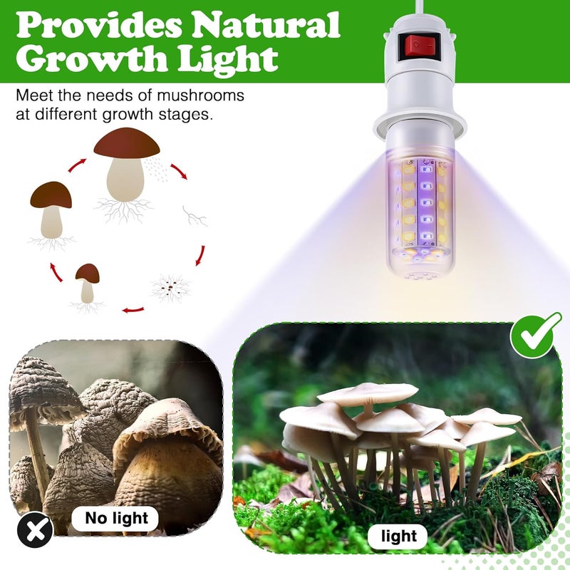 Meonum 1 Pack LED Mushroom Grow Light, Dual Spectrum Grow Light with 4.9 ft Extension Cord, 360° Hanging Mushroom Growing Lamp with White Blue LEDs for Indoor Plants - Image 4